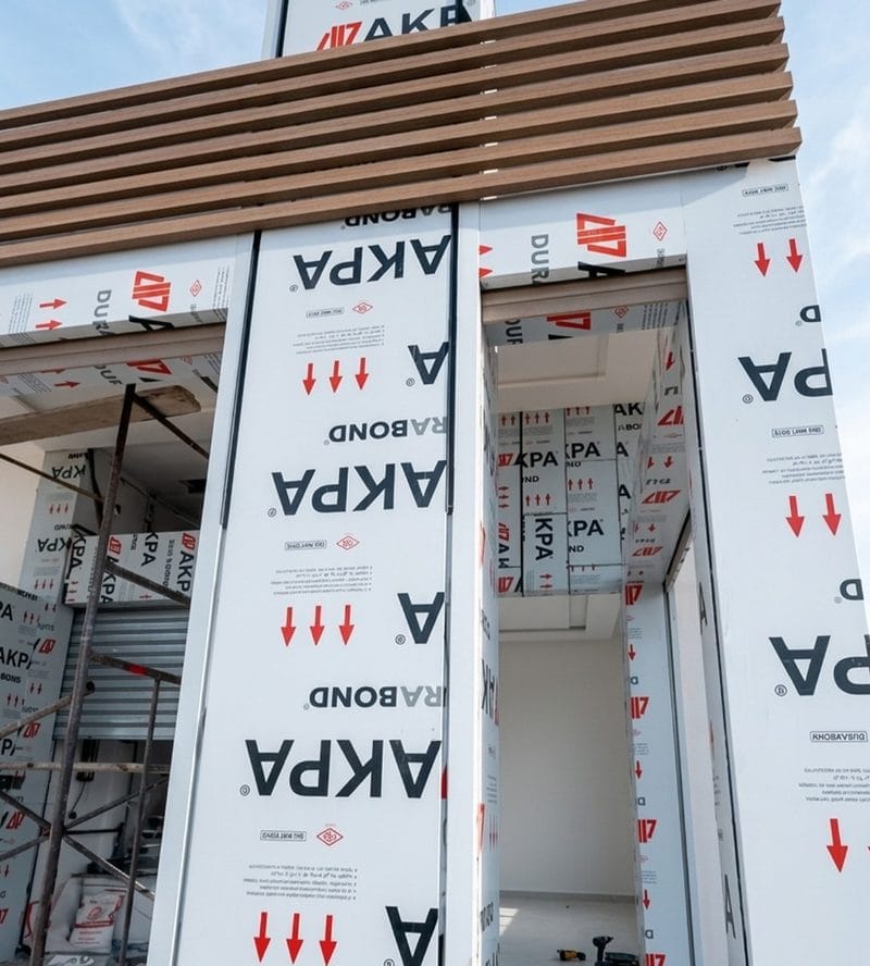 Habillage façade Alucobond chantier Stacbond Tanger - Structure aluminium et panneaux composites