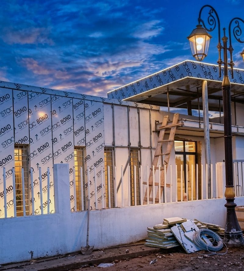 Habillage façade Stacbond jaune chantier commercial Tanger