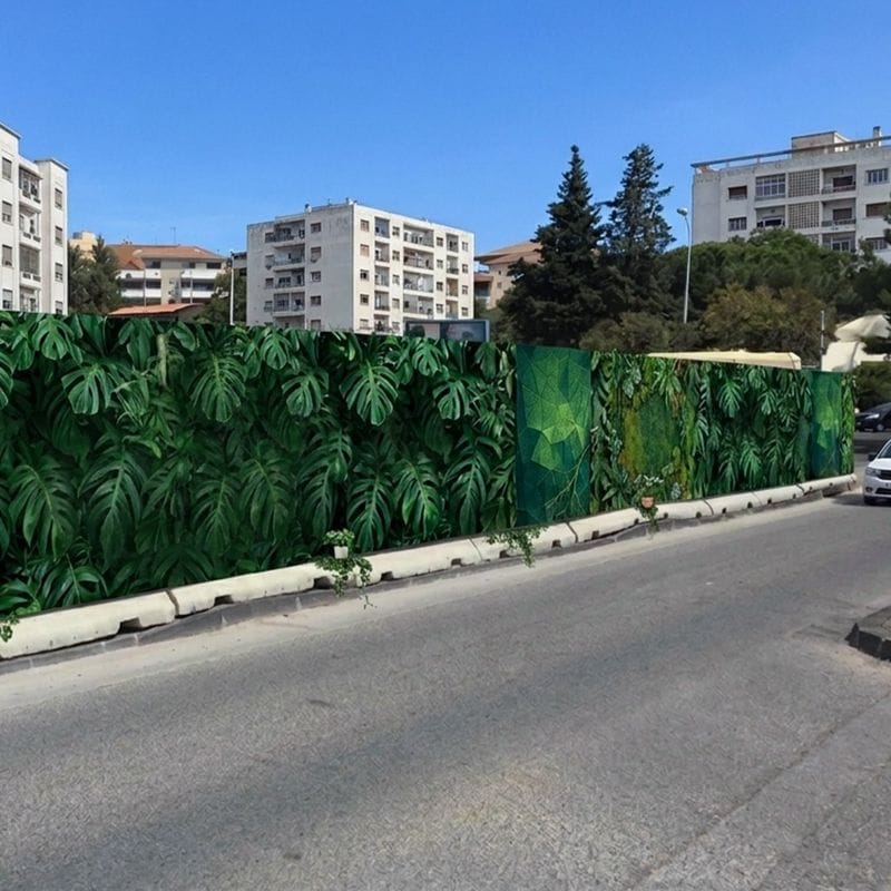 Palissade végétale imprimée vinyle - Habillage mur végétal chantier Tanger
