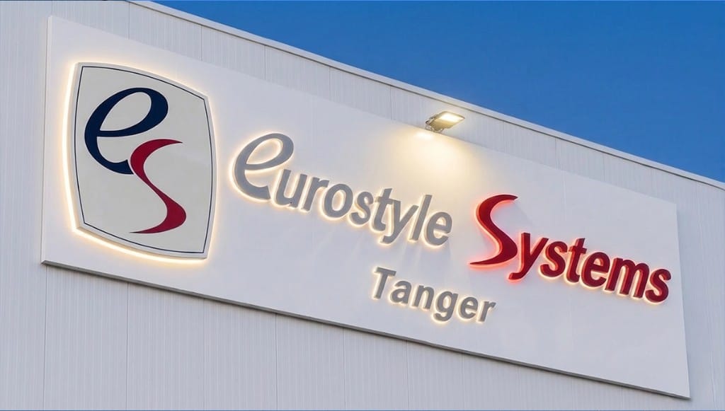 Panneau publicitaire Eurostyle Systems Tanger - Enseigne lumineuse façade usine au Maroc